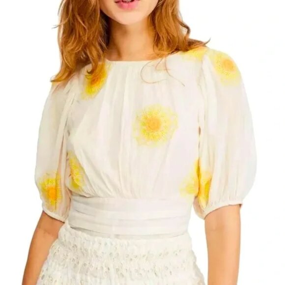 FREE PEOPLE Boho My Girl Blouse Sunflower Ivory Beige Size XS NWT - Picture 1 of 7